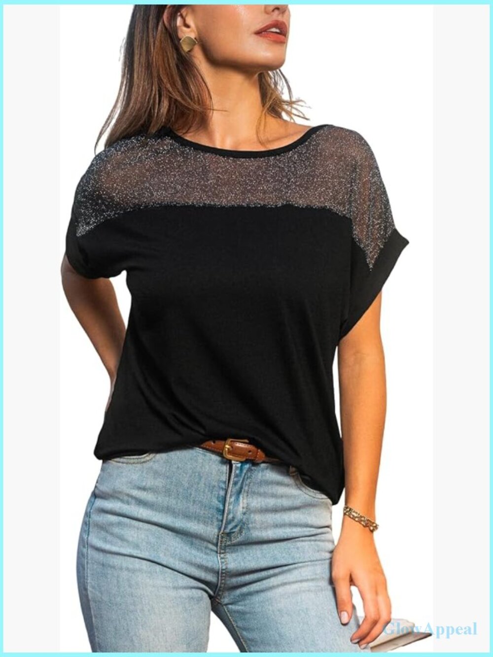 Sheer Mesh Cap Sleeve Crew Neck Tee Going Out Top